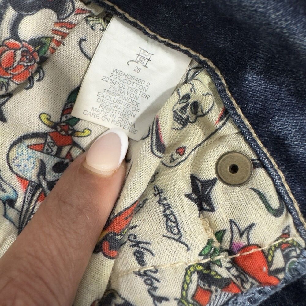 Ed Hardy Women Flare Jeans 28 NWT New York City Skull Eagle Embroidered Y2KDenim - Picture 14 of 14